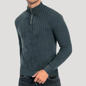 Men’s Ribbed Knit Sweater – Half Zip – Smart Casual Layer