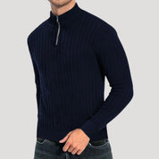 Men’s Ribbed Knit Sweater – Half Zip – Smart Casual Layer