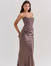 Strapless Maxi Dress – Satin Skirt – Elegant Evening Look