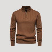 Men’s Knit Jumper – Ribbed Texture – Zip Collar Casual Style
