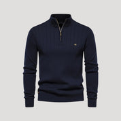 Men’s Knit Jumper – Ribbed Texture – Zip Collar Casual Style