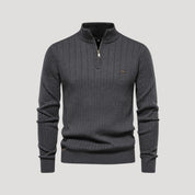 Men’s Knit Jumper – Ribbed Texture – Zip Collar Casual Style