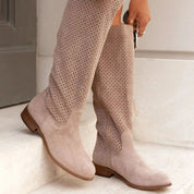 Knee High Boots – Perforated Suede – Casual Everyday Style