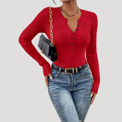 Ribbed Henley Top – Button Front – Casual Smart Style