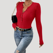 Ribbed Henley Top – Button Front – Casual Smart Style