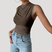 Sleeveless Top – Draped Neck – Effortless Day-to-Night Style