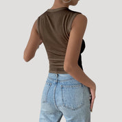 Sleeveless Top – Draped Neck – Effortless Day-to-Night Style