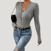 Ribbed Henley Top – Button Front – Casual Smart Style