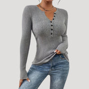 Ribbed Henley Top – Button Front – Casual Smart Style