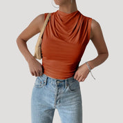 Sleeveless Top – Draped Neck – Effortless Day-to-Night Style