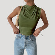Sleeveless Top – Draped Neck – Effortless Day-to-Night Style