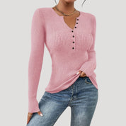 Ribbed Henley Top – Button Front – Casual Smart Style