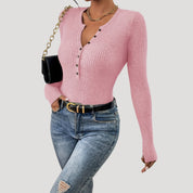 Ribbed Henley Top – Button Front – Casual Smart Style