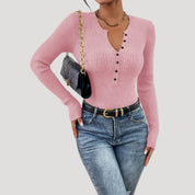 Ribbed Henley Top – Button Front – Casual Smart Style