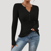 Ribbed Henley Top – Button Front – Casual Smart Style