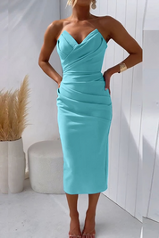 Midi Dress – Draped Bodice – Elegant Cocktail Style