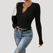 Ribbed Henley Top – Button Front – Casual Smart Style