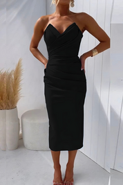 Midi Dress – Draped Bodice – Elegant Cocktail Style