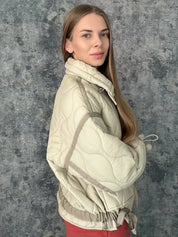 Color Matching Quilted Jacket for Women – High Neck, Long Sleeve Winter Coat with Big Pockets 3