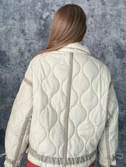 Color Matching Quilted Jacket for Women – High Neck, Long Sleeve Winter Coat with Big Pockets 4