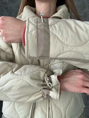 Color Matching Quilted Jacket for Women – High Neck, Long Sleeve Winter Coat with Big Pockets 5