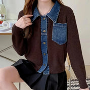 Cropped Denim Jacket – Unique Patchwork Design – Trendy Casual Outerwear 3