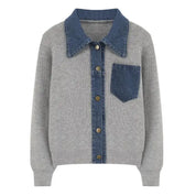 Knitted Cardigan – Denim Splicing – Cozy Winter Layering Style 1