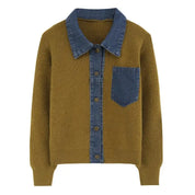 Knitted Cardigan – Denim Splicing – Cozy Winter Layering Style 2