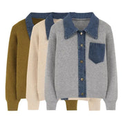 Knitted Cardigan – Denim Splicing – Cozy Winter Layering Style 3