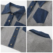 Knitted Cardigan – Denim Splicing – Cozy Winter Layering Style 4