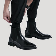 Men's Chelsea Boots in Leather with Chunky Heel – Slip-On Design with Elastic Side Panels and Cap Toe Style 5