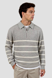 Men's Half Zip Striped Wool Blend Sweater 1