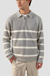 Men's Half Zip Striped Wool Blend Sweater 2