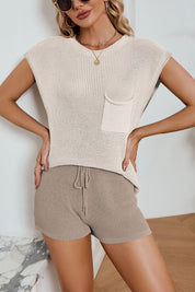 Knit Lounge Set – Sleeveless Top & Shorts – Casual Summer Style