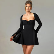 Long Sleeve Mini Dress – Sweetheart Neckline – Flirty Party Style