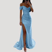 Off-Shoulder Maxi Dress – Sequin Detail – Elegant Wedding Guest Look 0