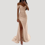 Off-Shoulder Maxi Dress – Sequin Detail – Elegant Wedding Guest Look 4
