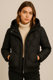 Quilted Black Puffer Jacket for Women – Lightweight Insulated Outerwear with Dual Closure 5