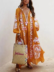 Retro Print Dress – V-Neck – Casual Summer Outing Style 1