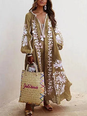 Retro Print Dress – V-Neck – Casual Summer Outing Style 2