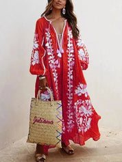 Retro Print Dress – V-Neck – Casual Summer Outing Style 3