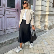 Satin Midi Skirt – Sleek Silhouette – Effortless Chic Style