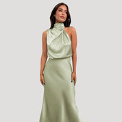 Satin Maxi Dress – Halter Neck – Elegant Wedding Guest Look 4
