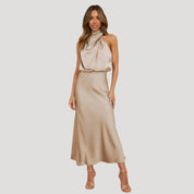 Satin Maxi Dress – Halter Neck – Elegant Wedding Guest Look 7
