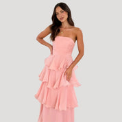 Strapless Maxi Dress – Ruffle Layers – Elegant Summer Occasion 0
