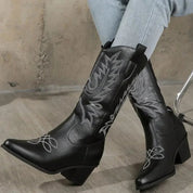 Vintage Charm Cowboy Boots for Women – Stylish Western Design with Comfortable Block Heel in Classic Leather 4