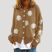 Women's Cardigan White Size M Knitted Daisy Print 0
