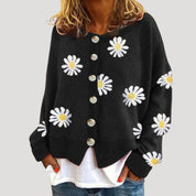 Women's Cardigan White Size M Knitted Daisy Print 3