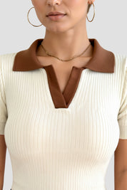 Women's Color Block Polo Shirt with Notched Collar 4