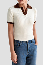 Women's Color Block Polo Shirt with Notched Collar 7